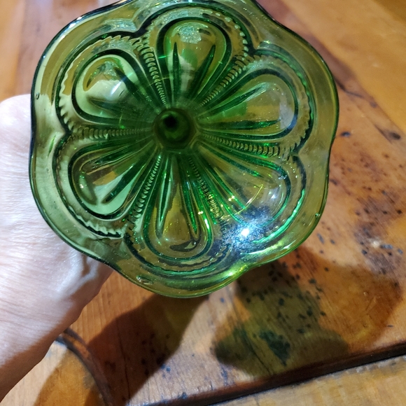 Antique EAPG Green Glass Bud Vase Gold Trim Zipper Bubbles OLD - Picture 8 of 9